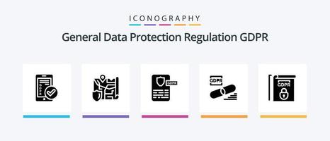 Gdpr Glyph 5 Icon Pack Including clip . project. map . gdpr . controller. Creative Icons Design vector