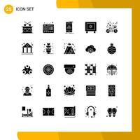 User Interface Pack of 25 Basic Solid Glyphs of couple logistic box global locker Editable Vector Design Elements