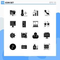 Mobile Interface Solid Glyph Set of 16 Pictograms of screen sign income public call Editable Vector Design Elements