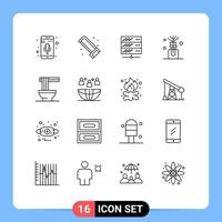 Pack of 16 Modern Outlines Signs and Symbols for Web Print Media such as noodles chinese hosting bottle spa aroma Editable Vector Design Elements