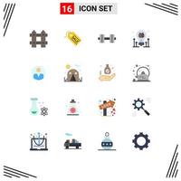 16 Universal Flat Color Signs Symbols of personal idea dumbbell bulb brain Editable Pack of Creative Vector Design Elements