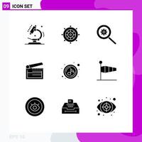 Pictogram Set of 9 Simple Solid Glyphs of play clapperboard control clapper board Editable Vector Design Elements