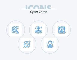 ciber crimen azul icono paquete 5 5 icono diseño. aviso. delito. espía mercancía. conexión. ladrón vector