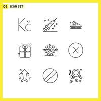 Set of 9 Modern UI Icons Symbols Signs for work performance ice clothes office Editable Vector Design Elements