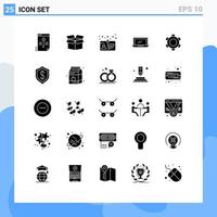 25 Thematic Vector Solid Glyphs and Editable Symbols of gear pc card hardware desktop Editable Vector Design Elements