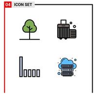 4 User Interface Filledline Flat Color Pack of modern Signs and Symbols of tree signal bag luggage hosting Editable Vector Design Elements