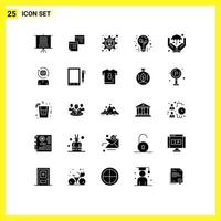 25 Thematic Vector Solid Glyphs and Editable Symbols of tips light office bulb gear Editable Vector Design Elements