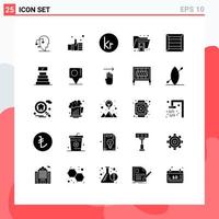 25 Thematic Vector Solid Glyphs and Editable Symbols of format file like document danish Editable Vector Design Elements