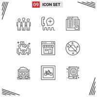 Set of 9 Modern UI Icons Symbols Signs for communication user service meeting learning Editable Vector Design Elements