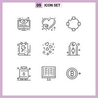 Set of 9 Vector Outlines on Grid for clipboard file heart energy shape Editable Vector Design Elements