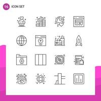 Set of 16 Vector Outlines on Grid for ecommerce cash graph card love Editable Vector Design Elements