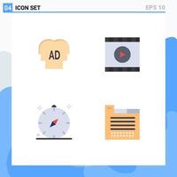 Group of 4 Flat Icons Signs and Symbols for elementary direction brian video navigation Editable Vector Design Elements