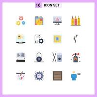 Modern Set of 16 Flat Colors and symbols such as book laptop breach tower building Editable Pack of Creative Vector Design Elements