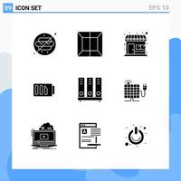 Group of 9 Solid Glyphs Signs and Symbols for database archive market store simple battery Editable Vector Design Elements