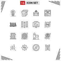 Group of 16 Modern Outlines Set for amplifier seo briefcase hosting server Editable Vector Design Elements