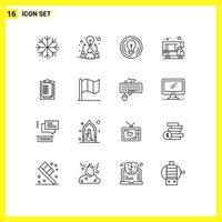 Modern Set of 16 Outlines Pictograph of result notepad business doodle camping Editable Vector Design Elements