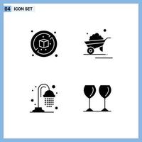 Modern Set of 4 Solid Glyphs and symbols such as no park barrow truck glass Editable Vector Design Elements