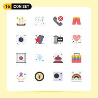 Pack of 16 Modern Flat Colors Signs and Symbols for Web Print Media such as details short call clothing remove Editable Pack of Creative Vector Design Elements