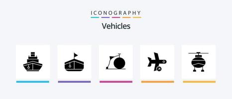 Vehicles Glyph 5 Icon Pack Including helicopter. take. bicycle. plane. flight. Creative Icons Design vector