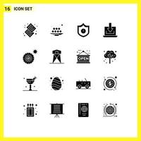 Set of 16 Modern UI Icons Symbols Signs for summer down meal arrow warning Editable Vector Design Elements