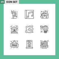 Mobile Interface Outline Set of 9 Pictograms of management business song bank concept Editable Vector Design Elements
