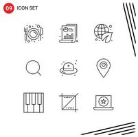 Universal Icon Symbols Group of 9 Modern Outlines of beach tool graph magnify green Editable Vector Design Elements