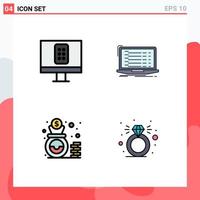 Mobile Interface Filledline Flat Color Set of 4 Pictograms of control finance api developer cash Editable Vector Design Elements