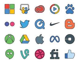 20 Social Media Icon Pack Including meta google drive flickr xbox nike vector