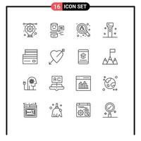 Group of 16 Outlines Signs and Symbols for card products bug flashlight devices Editable Vector Design Elements