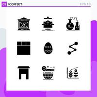 Universal Icon Symbols Group of 9 Modern Solid Glyphs of easter egg decoration flow layout science Editable Vector Design Elements