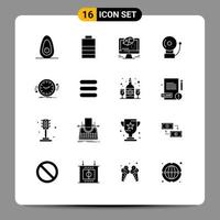 16 User Interface Solid Glyph Pack of modern Signs and Symbols of time clockwise modeling clock school Editable Vector Design Elements