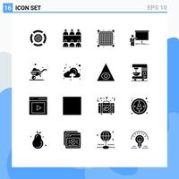 Pictogram Set of 16 Simple Solid Glyphs of wheel one wheel layout seminar presentation Editable Vector Design Elements