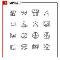 Group of 16 Outlines Signs and Symbols for harbor bridge block healthy fruit Editable Vector Design Elements