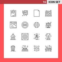 16 User Interface Outline Pack of modern Signs and Symbols of web page message wedding laptop email Editable Vector Design Elements