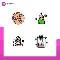 Mobile Interface Filledline Flat Color Set of 4 Pictograms of share female media monster user Editable Vector Design Elements