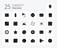 Photo Studio 25 Solid Glyph icon pack including sd. photography. light. photographer. landscape vector