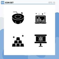 Pictogram Set of 4 Simple Solid Glyphs of coconut gold holiday sound frequency atom Editable Vector Design Elements