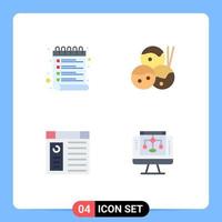 Pictogram Set of 4 Simple Flat Icons of list page check list takoyaki data sharing Editable Vector Design Elements