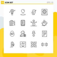 Pack of 16 Modern Outlines Signs and Symbols for Web Print Media such as setting laptop arrow configure mind Editable Vector Design Elements