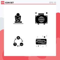 4 Thematic Vector Solid Glyphs and Editable Symbols of fast daily yoga global issues Editable Vector Design Elements