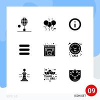 9 Universal Solid Glyphs Set for Web and Mobile Applications page text india task shopping Editable Vector Design Elements