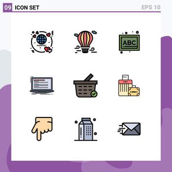 9 Filledline Flat Color concept for Websites Mobile and Apps script computer travel coding school Editable Vector Design Elements