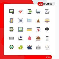 Pack of 25 Modern Flat Colors Signs and Symbols for Web Print Media such as brain android online shower bathroom Editable Vector Design Elements