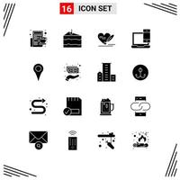 Set of 16 Commercial Solid Glyphs pack for geo location macbook pen laptop computer Editable Vector Design Elements