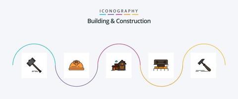 Building And Construction Line Filled Flat 5 Icon Pack Including tool. level. engineer. appartment. house vector