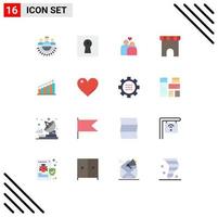 Pack of 16 creative Flat Colors of analysis marketplace security institute building heart Editable Pack of Creative Vector Design Elements