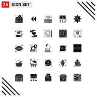 User Interface Pack of 25 Basic Solid Glyphs of person development wifi video meeting Editable Vector Design Elements