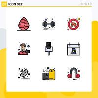 Mobile Interface Filledline Flat Color Set of 9 Pictograms of cable photo fighter man camera Editable Vector Design Elements