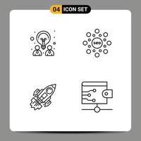 Set of 4 Modern UI Icons Symbols Signs for creative business partnership seo launch Editable Vector Design Elements