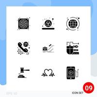 Pictogram Set of 9 Simple Solid Glyphs of career growth globe support help Editable Vector Design Elements